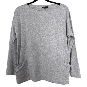 Eileen Fisher Oversized Tencel Blend Side Pocket Boatneck Top Light Gray, XS